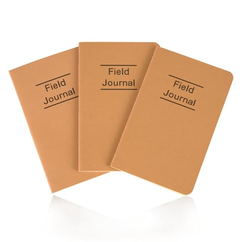 GSM Brands Field Journal - 3 Pack | Durable Pocket Notebook for Notes | 48-Page (24 Sheet) Kraft Book