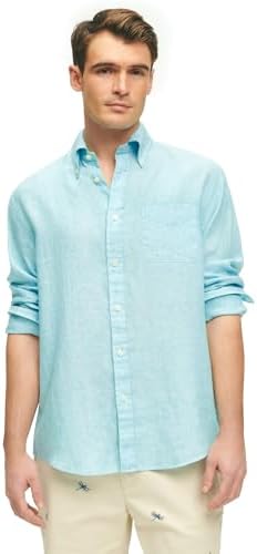 Brooks Brothers Men's Irish Linen Long Sleeve Sport Shirt, Light