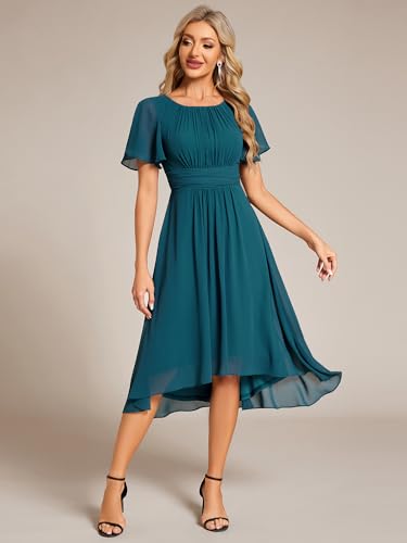 Image of Ever-Pretty Women's Chiffon Crew Neck Empire Waist Wedding Guest Dress Summer Short Sleeve Semi Formal Dresses 02053