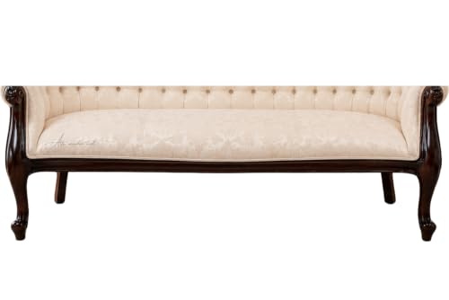 Image of Victorian Style Chaise Lounge, Tufted Cream Upholstery, Mahogany Wood Frame, Classic Living Room Furniture (Cream Ivory)