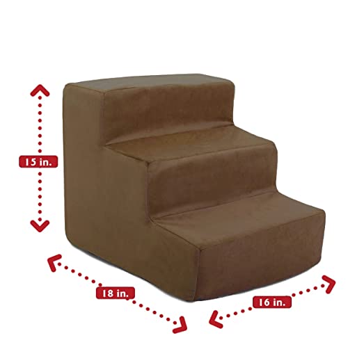 Pet Suede Pet Stairs 3 Steps Chocolate Machine Washable Removable Cover 18" X 16" X 15"Pet Dog Step Stairs Ramp Dog Ramps For Bed Pet Dog Car Foams Step Stairs Ramp Pet Stairs Foldable #TOP1