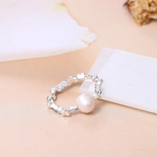 Pearl Elastic Stretch Ring: Flextible Finger Pinky Beads Rings Weddings Band Christmas Jewelry for Women4
