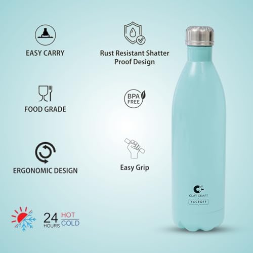 Image of Clay Craft VACBOTT Stark Double Walled 18 Hours Hot and 24 Hours Cold Water Flask Bottle-1000ML, 2-Piece(Sky Blue) Leak Proof|Easy to Carry|Gym Bottle|Home|Kitchen|Hiking|Travel Bottle|BIS Certified