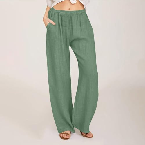 Women's Linen Palazzo Pants Plus Size Elastic High Waist Casual Beach Pant Flowy Summer Trendy Lightweight Trousers2
