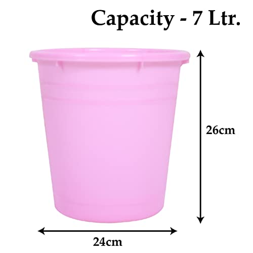 Image of Kuber Industries Plastic Dustbin|Portable Garbage Basket & Round Trash Can for Home,Kitchen,Office,College,7 Ltr,Pack of 3 (Pink)