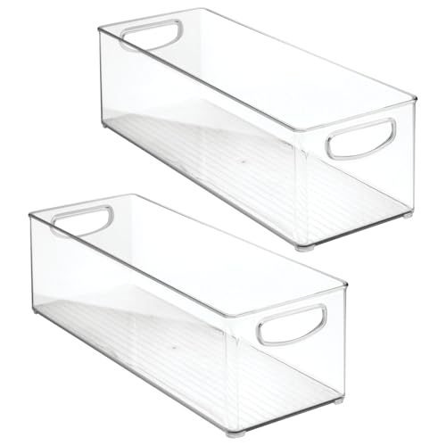 mDesign Plastic Baby Room Organizer Bin - Modern, Stackable Storage Container Box with Handles for Organizing Toys - Small Clothes and Accessories Holder - Ligne Collection - 2 Pack - Clear