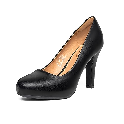 Trary Women's Heels for Women, Black Heels White Heels Brown Heels Nude Heels, Low Platform Heels, IN3.2 High Heel Closed Round Toe Pumps Dress Office Wedding Shoes for Women