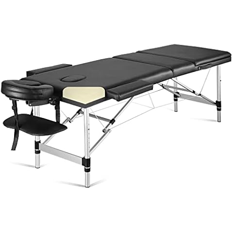 Careboda Portable Massage Table Professional Massage Bed 3 Fold 82 Inches Height Adjustable for Spa Salon Lash Tattoo with Aluminum Legs Carrying Bag Accessories Black Cover