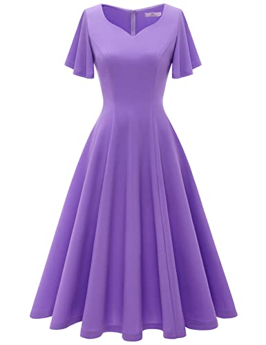 Image of HomRain Wedding Guest Dresses for Women Vintage Short Sleeves Casual Fit and Flare Cocktail Formal Dress for Tea Party