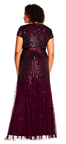 Adrianna Papell Women's Plus Size Floor Length Beaded Cap Sleeve V-Neck Dress2