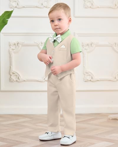 Image of DISAUR Baby Boy Clothes Toddler Boy Outfits 4PCS Gentleman Dress Romper /Vest /Pants /Bow Tie Cotton Suit Sets