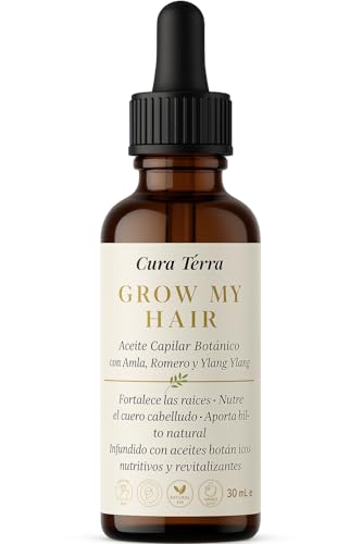 Elixir Botánico Pro-Colágeno para el Cabello - Grow My Hair - Aceite Capilar Botánico con Amla, Romero, Ylang Ylang, Ricino, Jojoba y Calabaza 30 ml – Fortalece, Nutre y Aporta Brillo al Cabello