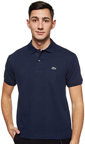 Lacoste Mens Short Sleeve L.12.12 Pique Polo Shirt, Navy Blue, M