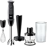 Mixeur plongeant Braun Multiquick 5 Vario (arbre de mélange SS + hachoir de 1,5 tasse + écraseur + fouet + bécher), MQ5027, noir