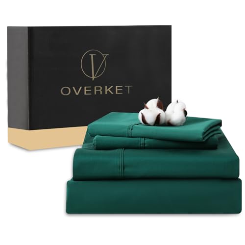 Image of 100% Egyptian Cotton Sheets King Size 4PCS 1000 Thread Count Sateen Weave Soft Breathable 16-Inch Deep Pocket (King,Dark Green)