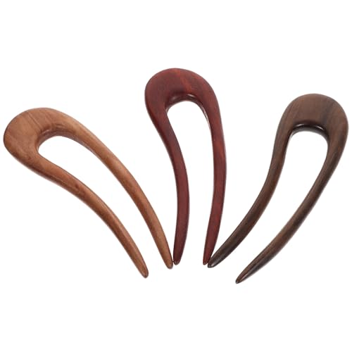 Épingles à cheveux en bois en U contre la casse : lot de 3 pics vintage pour chignon doux