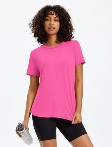 NIASHOT Workout Tops for Women Shirts Gym Clothes Short Sleeve Tops Womens Activewear Running Yoga Top Pilates Outfits Summer 2026 Hot Pink L - 4