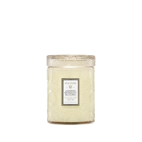 Image of Voluspa Jasmine Midnight Blooms Glass Jar Candle, 5.5oz, Coconut Wax Blend, Scented Candles for Home, 50 Hour Burn Time, Handcrafted in the USA