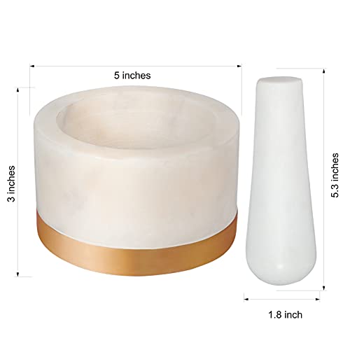 Divit Shilp Mortar And Pestle, Made Of Heavy Duty Polished Hard Stone, Natural Stone Grinder For Spices, Pastes, Herbs, Seasoning Etc. (Marble With Brass Base) #TOP3