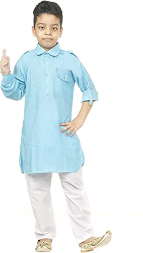 Image of HRR Boys Pathani Suit in 100% Cotton (Kurta + Pyjamas)