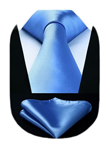 Image of HISDERN Mens Solid Color Ties Formal Satin Necktie and Pocket Square Set Classic Wedding Business Tie & Handkerchief