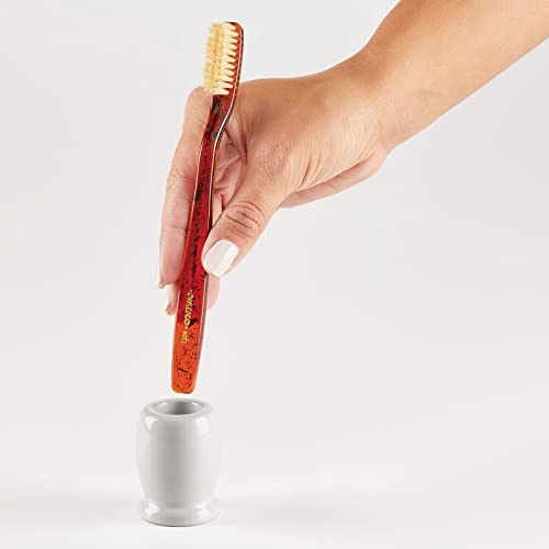 Mdesign Mini Ceramic Single Minimalist Small Tooth Brush Holder - Slim Free-Standing Modern Compact Decorative Toothbrush Stand For Bathroom Vanity Countertop, 2 Pack - Stone Gray #TOP5