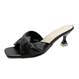 BOTRENT Women's Cross Strap Leather Kitten Heel Slip-On Sandals Fashion Square Open toe Low Heel Party Mule Sandals for Daily Outdoor Evening Dating (Black,8.5)