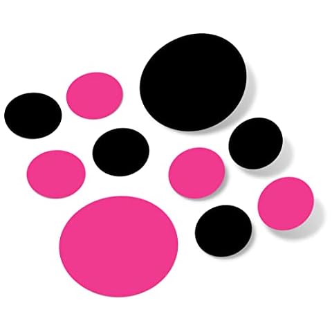 Hot Pink/Black Vinyl Wall Stickers - 2 & 4 inch Circles (60 Decals) Cover