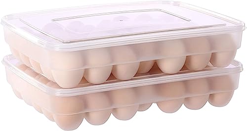 La Mejor Selección de Hueveras los 10 mejores. 40 U Chef Paquete de 2 Soportes para Huevos para Refrigerador con Tapa, Bandeja de Almacenamiento de Huevos, Capacidad para 34 Huevos, Caja de Huevos de plástico apilables (2 x 34)