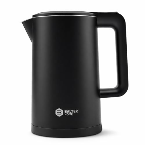 Balter Bouilloire électrique, Bouilloire inox, 1,7 l, design à double paroi, kettle, sans BPA, LED, silencieuse, noire
