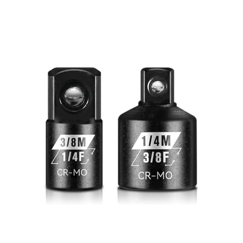 BLACKROBOT 2PCS Socket Adapter and Reducer Set 3/8 to 1/4 & 1/4 to 3/8 Impact Socket Set SAE Drive Cr-Mo Steel Exceeds ANSI Standards Square Drive for Impact Driver Wrench