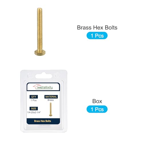 Image of METALLIXITY Hex Head Screw Bolt (1 /4-20x2-1 /4) 1Pcs, Brass Fully Threaded Solid Brass Hex Bolts Machine Screws - for Machinery Repair