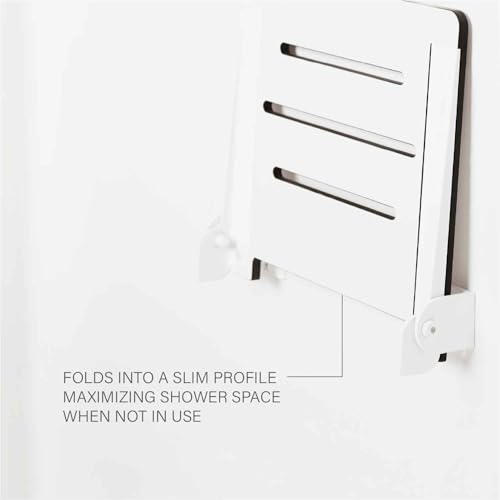 Seachrome 18 inch Silhouette Slimline Folding Wall Mount Shower Bench Seat, White Seat with White Frame by Seachrome - Image 7