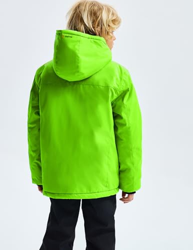 GEMYSE Jungen Skijacke Wasserdichte Winterjacke Warm Gefütterte Kinder Winddichte Schneejacke mit Kapuze für Aktivitäten im Freien(Leuchtend Grün 01,152-158)