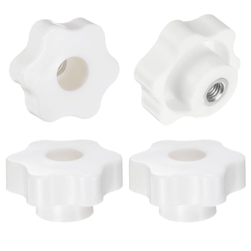 Image of sourcing map 4pcs Star Knobs M8 Female Thread 48mm Head Plastic Through Hole Brass Screw-in Clamping Handles Threaded Hand Knobs, White