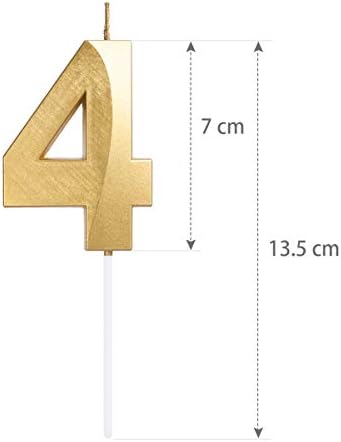 URAQT Birthday Candle for Cake, 5D Shape Birthday Number Candles, 5.3 inches Gold Glitter Birthday Candles Cake Topper Decoration for Birthday Anniversary Wedding Party Graduation Party(4)