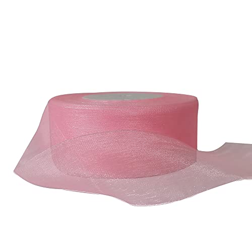 Dishaur Christmas Organza Ribbon for Gift Wrapping 38mm x 45m, Pink Sheer Organza Ribbon for Xmas Tree Bows and Crafting - Image 3
