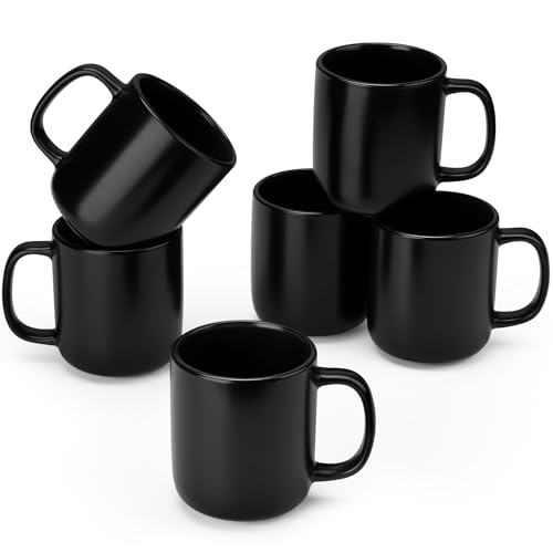 vancasso Kaffeetassen set 6er PLAYA Tassen Set Steingut Schwarz 480ml Kaffeebecher mit Henkel - Perfekt für Kaffee Tee & mehr