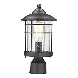 Emliviar 13 Inch Outdoor Post Light Waterproof Modern Lamp Post Lantern - Black Finish with Seeded Glass, 1803CW2-P-R
