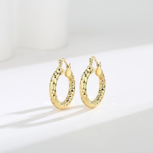 14K Gold Hoop Earrings for Women Gold Earrings Wrinkle Texture Earring for Women Hypoallergenic Hoops Earring Womens - Image 2