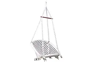 Halder Jute Handmade Regular Indoor & Outdoor & Living Room D Shape Hanging Swing Chair | Jhula with One Cushion | 1 Iron S Hook | 3M Nylon Rope (Cotton, White, Size:- 70 * 65 * 150 CM)