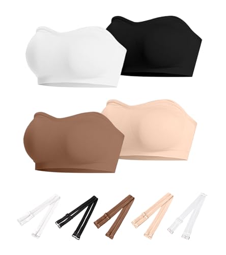 ciksob Strapless Bras for Women Seamless Padded Bandeau Bra Non-Slip Wireless Push Up Invisible Silicone Tube Top Bralette (X-Large, White) - image 8