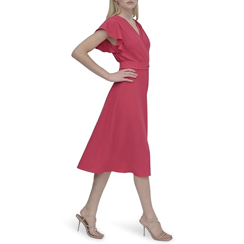 Image of DKNY Women's Flutter Sleeve Tie Fit & Flare Midi Dress
