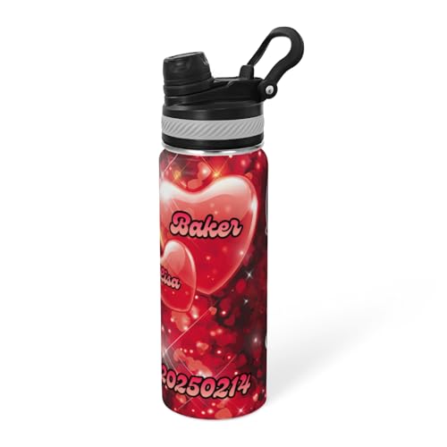Image of WINDST Personalized Water Bottle with Lid, Heart Design, Custom Photo and Text, Stainless Steel Sports Insulation Cup for Valentine