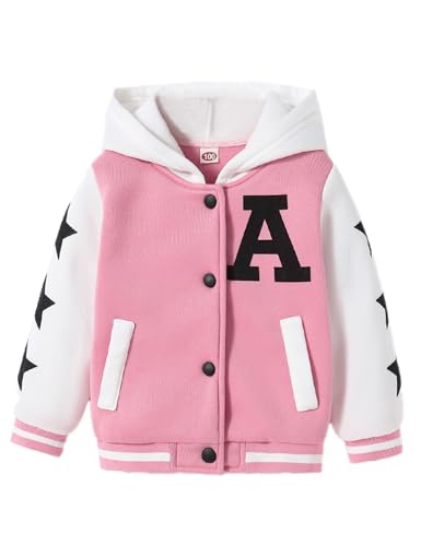 Kids Hoodie Baseball Jacket Varsity Style Casual Fit Sport Girls Flower Team Uniforms Cardigan Sweatshirt