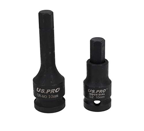 Image of 10mm Short (53mm) + Long (78mm) Impacted Hex Allen Key Sockets 1/2" Drive