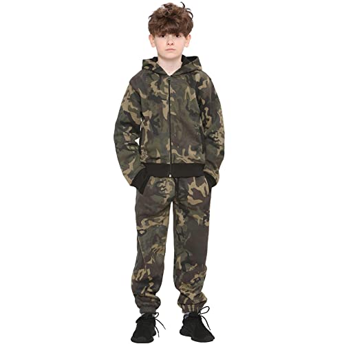 A2Z 4 Kids Garçons Filles Simple Sweat À Capuche avec Pantalon - T.S Plain Camo Green 5-6