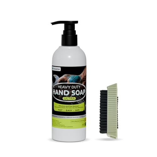 Image of Industrial Hand Cleaner for Auto Mechanics with Brush - Odour-removing Mechanic Soap for Hands - Tough Dirt Buster for Auto Mechanics, Manufacturing, Home painting DIY projects (17.6oz)