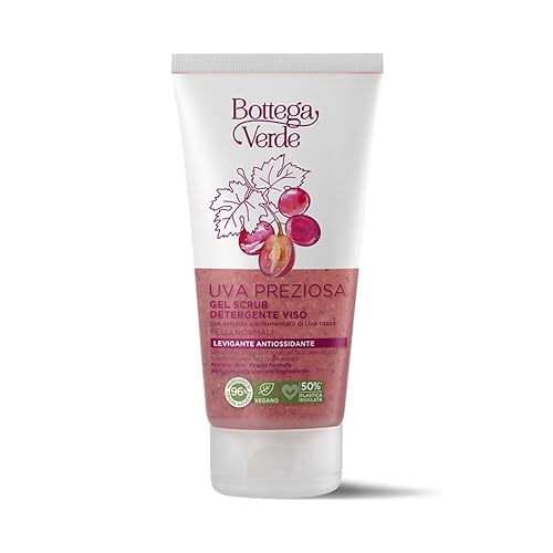 Bottega Verde - Uva Preziosa, Gel Exfoliant Nettoyant, 150 ml, à l'extrait de raisin rouge hyper-fermenté, antioxydant lissant, pour peaux normales