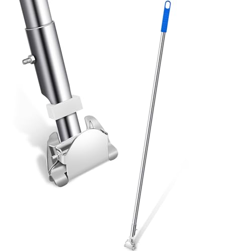 Image of Suclain 4 Pcs Clip on Dust Mop Handle with Chuck 51.18 Inch Stainless Steel Flexible Maneuvering Mop Stick Replacement for Home Restaurant Kitchen Office Bathroom Wood Laminate Tile Floor Cleaning
